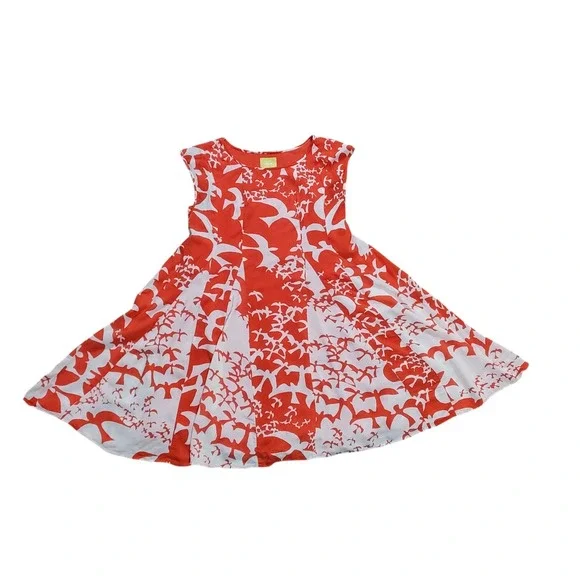 Maeve x Anthropologie Orange White Bird Print Cap Sleeve Dress Rayon Size Small - Picture 2 of 13